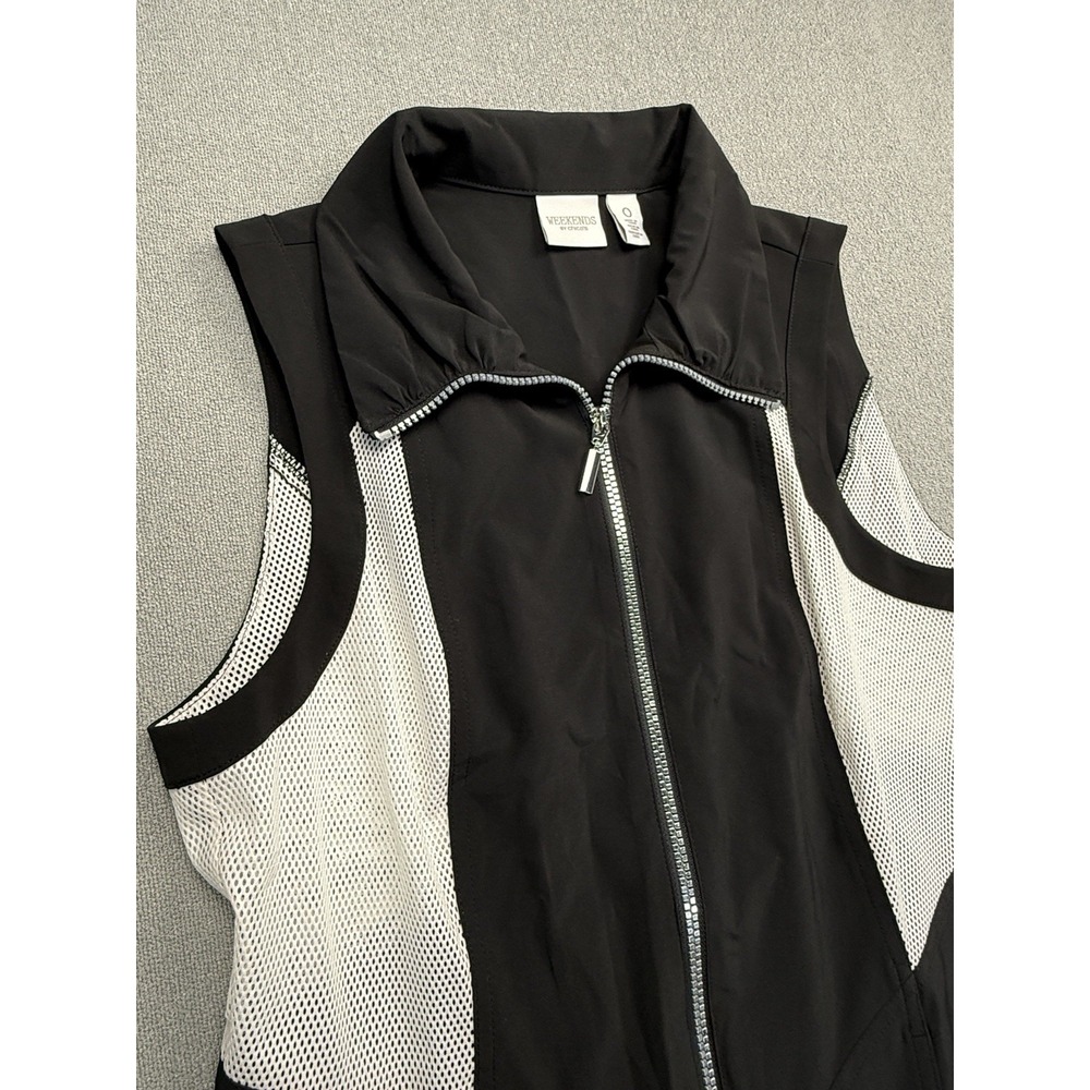 Weekends by Chico's Womens Colorblock Mesh Full Zip Vest Black White Size 0
